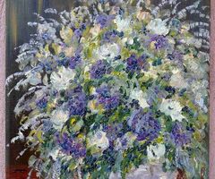 Modern kortárs festmény. Tavaszi virágok. Gustav Seitz Német festő alkotása