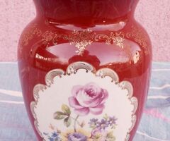 Kivételes szépségű Oscar Schlegelmilch rózsás porcelán váza 19. század közepe