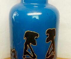 Törzsi motívumokkal díszített Afrikai kézműves fúvott színezett üveg váza. Egyedi ritkaság