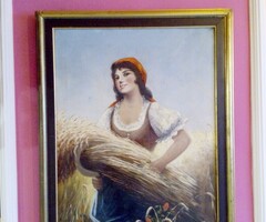 Marokszedő leány biedermeier stílusú olaj-vászon festmény keretezve