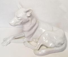 Herendi nagy méretű fekvő kutya porcelán figura, fehér mázas, jelzett számozott