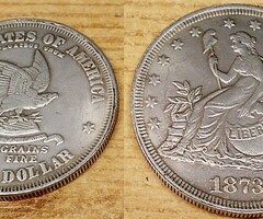 Amerikai Trade Dollar 1873, ezüstözött kópia, gyűjteménybe való darab