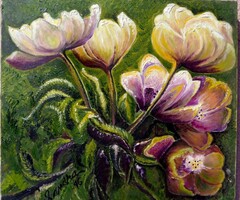 Fantasy flowers by Sandra, modern impresszionista stílusú feszített olaj-vászon festmény