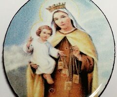 Tűzzománc medál koronás Szűz Anyával, integető kisdeddel, keret nélkül