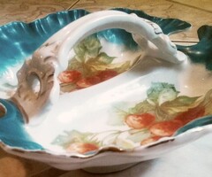 Füles asztali gyümölcs kínáló, fodros szélű porcelán aranyozással