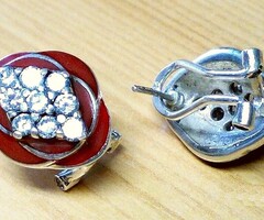 Retro fülbevalópár, rekeszzománcozott 925-ös sterling ezüst, új sohasem használt állapotban