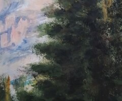 Alpesi táj megduzzadt patakkal, Vitange pasztell-karton festmény, ismeretlen művésztől