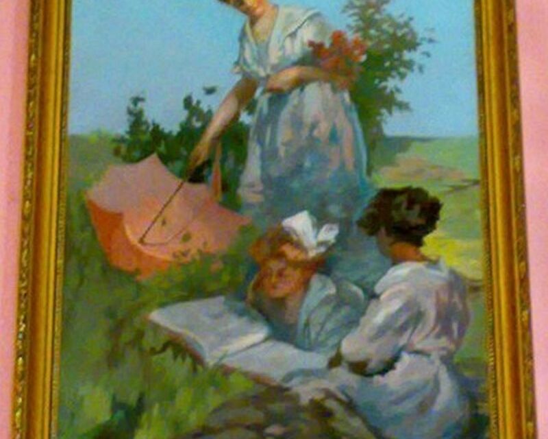 Felolvasás a réten, impresszionista festmény, Bokor Károly festőművész alkotása