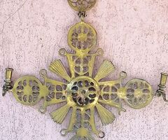 Függesztett Ortodox stílusú Sárkányölő Szent György alakos bronz fali, vallásos dísztárgy