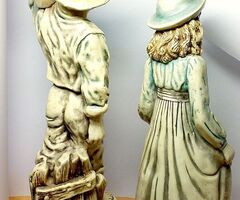 Flamand Fiú-Leány, nagy méretű égetett gipsz mázas szobor páros, egyedi ritkaság