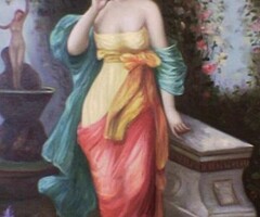 Retró barokk stílusú romantikus festmény. Latin szépség, mediterrán virágoskertben