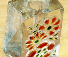 Öntött üveg gyertyatartó relief matyó mintával, Walther Glass Német kézműves munka