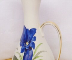Art Deco füles váza kék színű Alpesi tárnics virággal Bavaria 1910-es évek, ritkaság a vitrinedbe