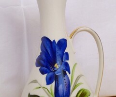 Art Deco füles váza kék színű Alpesi tárnics virággal Bavaria 1910-es évek, ritkaság a vitrinedbe